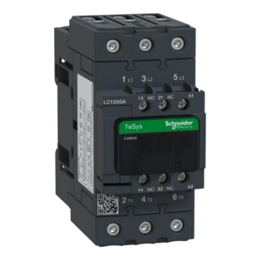 Контактор SCHNEIDER ELECTRIC LC1D50AG7 Contactor, TeSys Deca, 3P, 50A, 120V AC