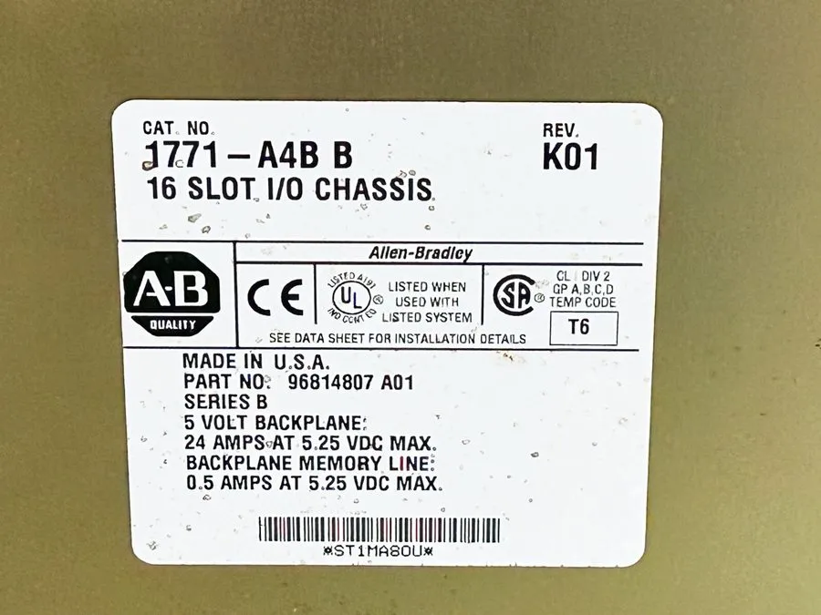 ПЛК Allen Bradley 1771-A4B PLC Rack Chassis 16 Slot 24A 5.25VDC