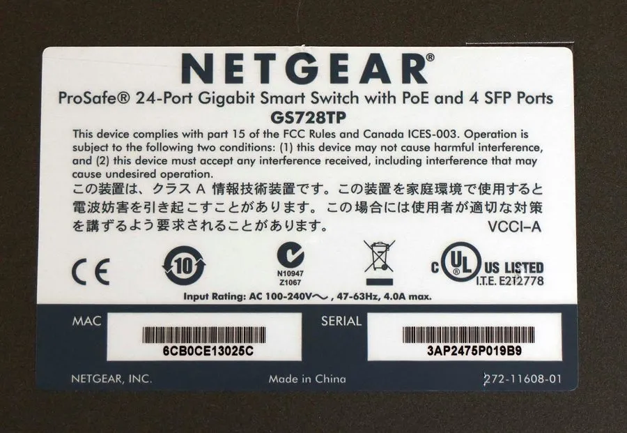 Коммутатор NETGEAR GS728TP Pro 24 Port Gigabit Smart PoE+ Switch 190W 4x SFP GS7