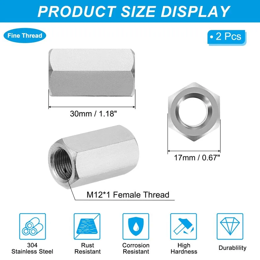 Датчик M12 x 1-Pitch 35mm Length 304 Stainless Steel Hex Coupling Nut Connector