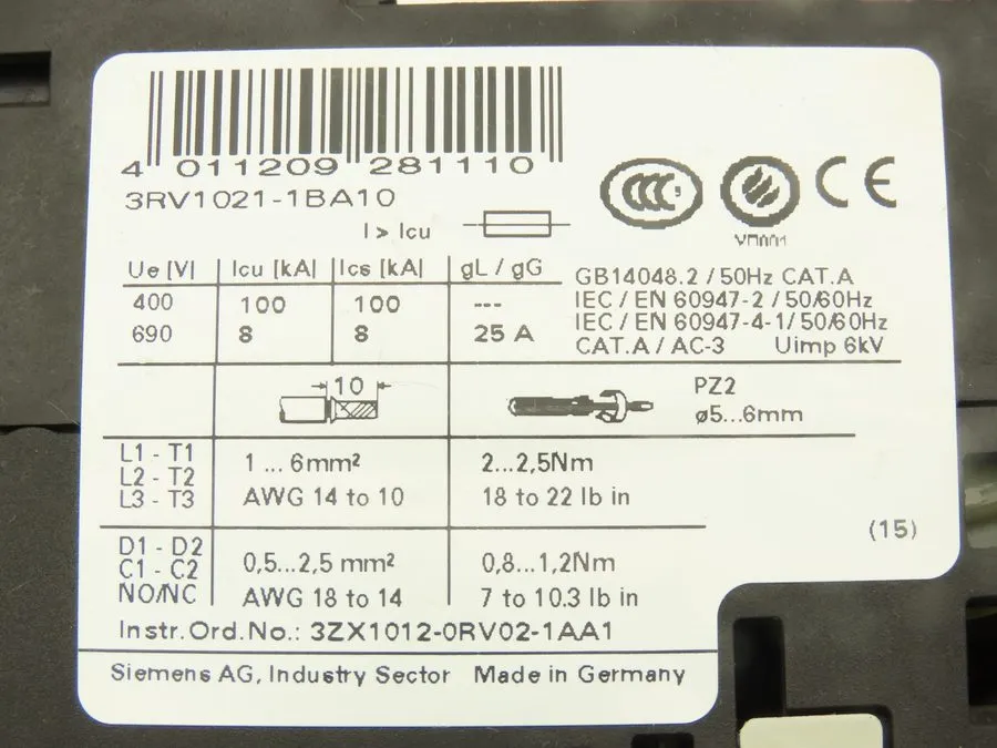 Автоматический выключатель SIEMENS 3RV1021-1BA10 Motor Protection Circuit Breake