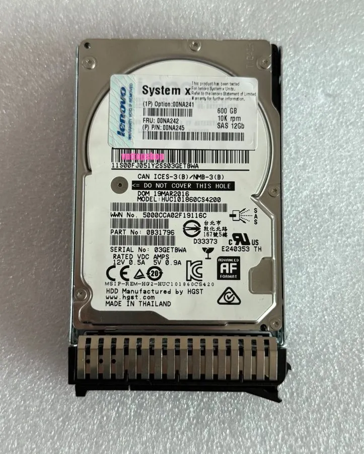 Жёсткий диск IBM / Lenovo 600GB 10K SAS 12Gb/s 2.5" SFF Enterprise HDD 00NA242 S