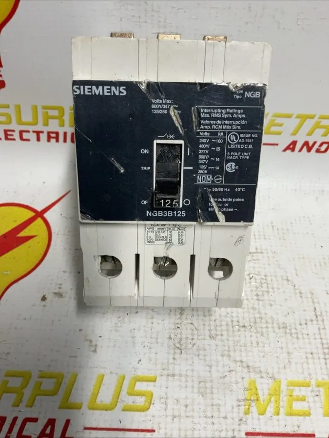 Автоматический выключатель TAKEOUT NTO Siemens NGB3B125 3pole 125amp 480V circui — фото лота 1