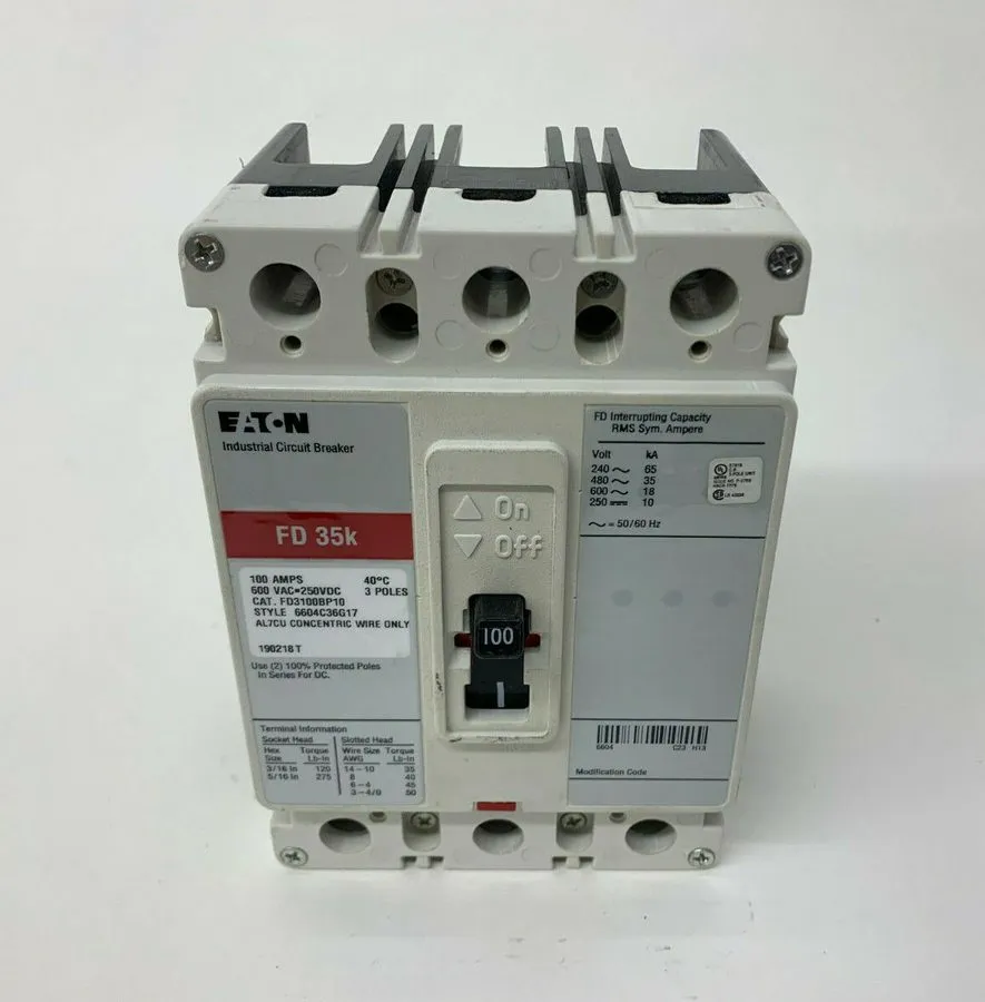 Автоматический выключатель EATON CUTLER HAMMER FD3100 100 AMP 600 VOLT CIRCUIT B
