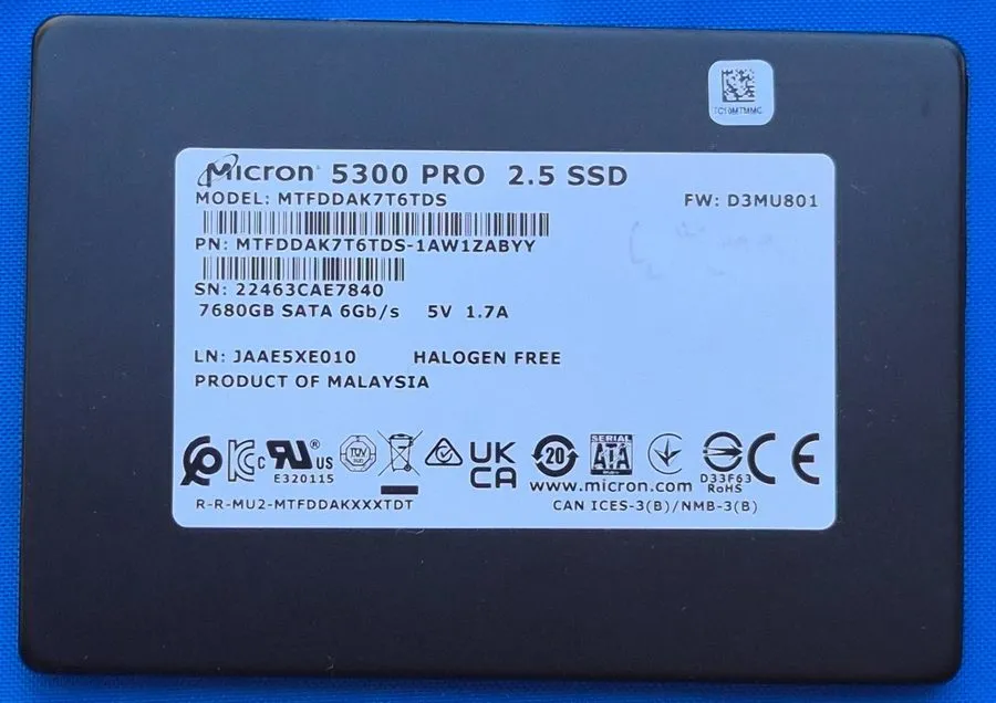 SSD-накопитель Micron 5300 PRO 7.68TB 2.5" SATA 6Gb/s SSD MTFDDAK7T6TDS-1AW1ZABY