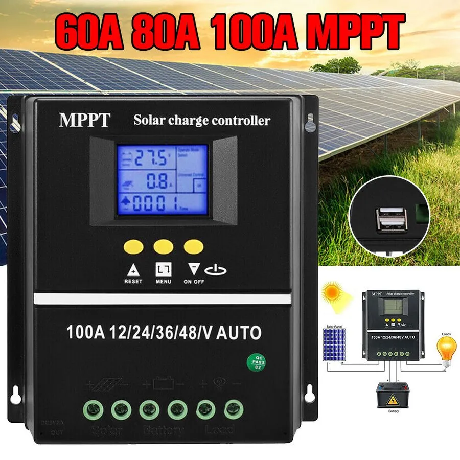 Аккумулятор 2X 4000W 100A MPPT Solar Charge Controller 12V/24V/36V/48V Battery P