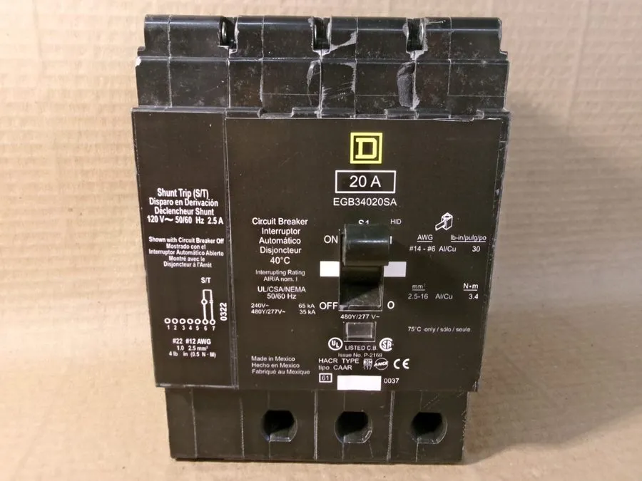 Автоматический выключатель Square D EGB34020SA 3 Pole 20 Amp 480V Circuit Breake