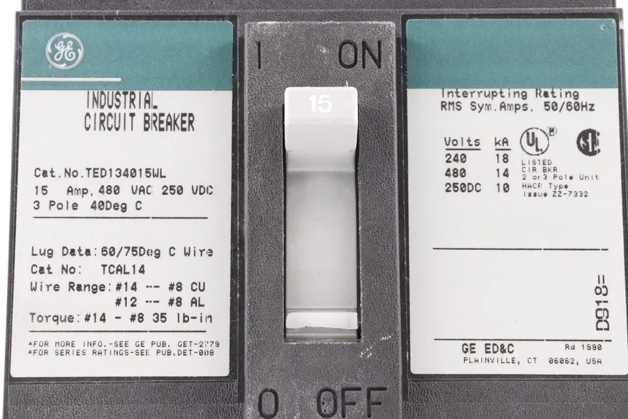 Автоматический выключатель GE TED134015WL 15A 3-Pole 480V AC E-Frame Circuit Bre