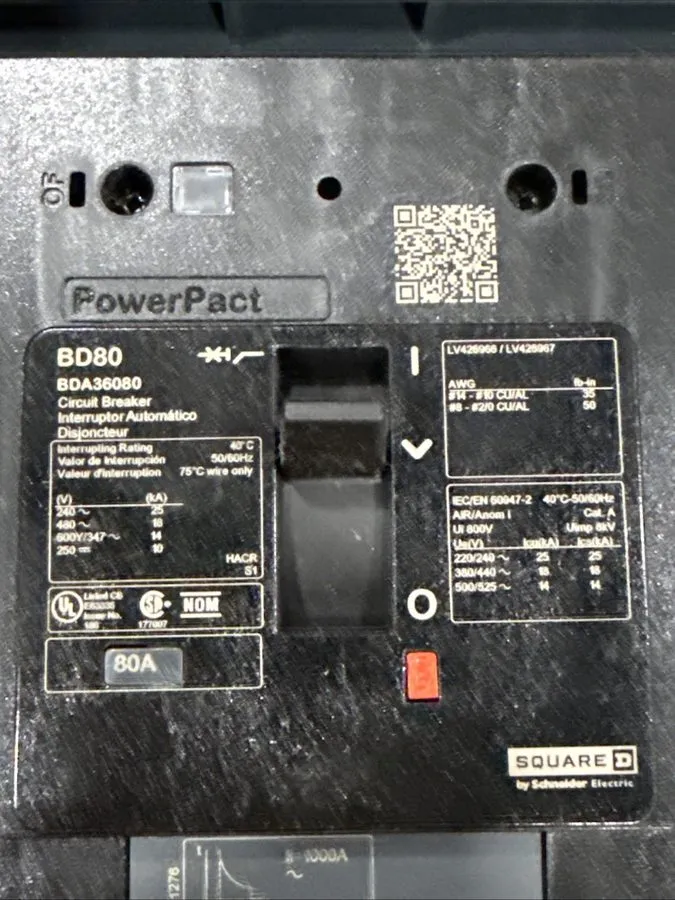 Автоматический выключатель Square D BDA34080Y 80A 480V Circuit Breaker I-line 3  — фото лота 2
