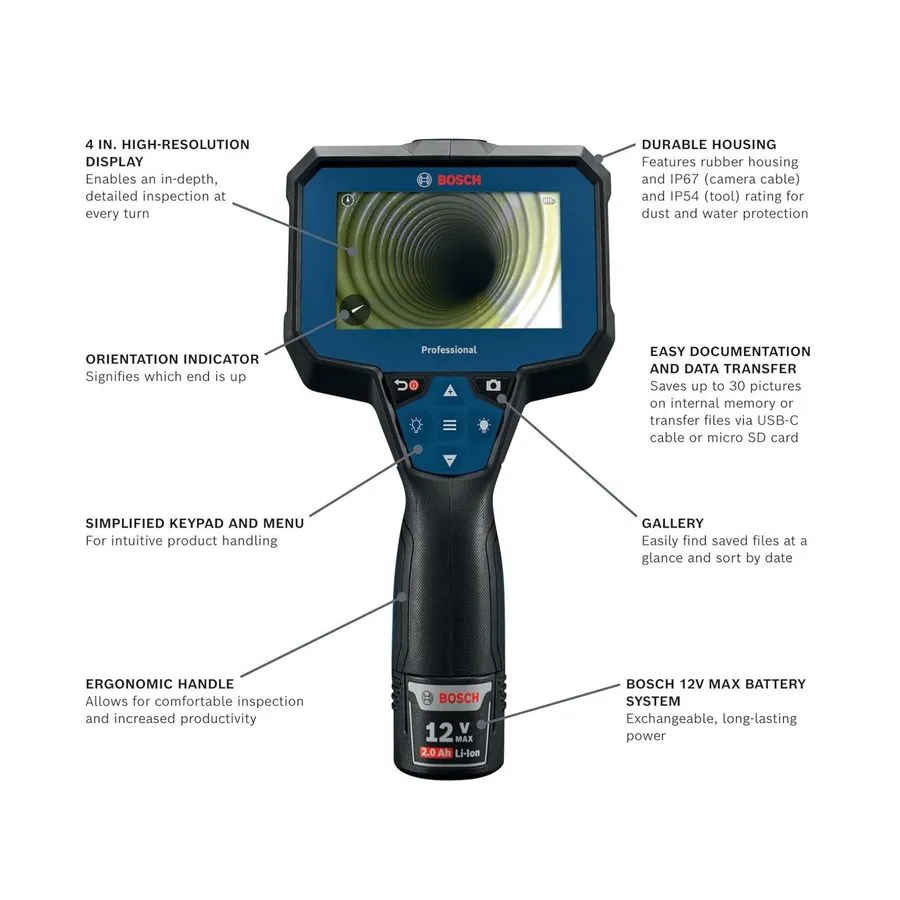 Видеоэндоскоп Bosch GIC4-23C 12V Max Connected 5 Ft. Handheld Borescope Inspecti — фото лота 1