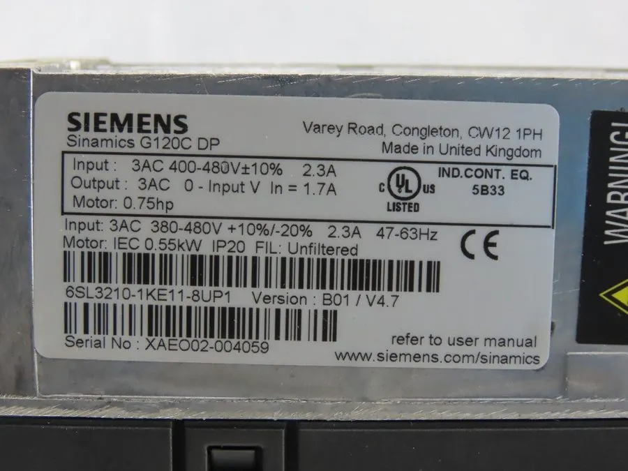 Частотный преобразователь Siemens 6SL3210-1KE11-8UP1 Sinamics G120C DP 0.75HP 40