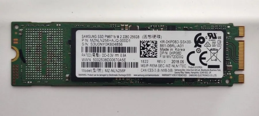SSD-накопитель Samsung PM871b MZ-NLN256F 256GB M.2 SSD SATA MZNLN256HAJQ-000D1 T