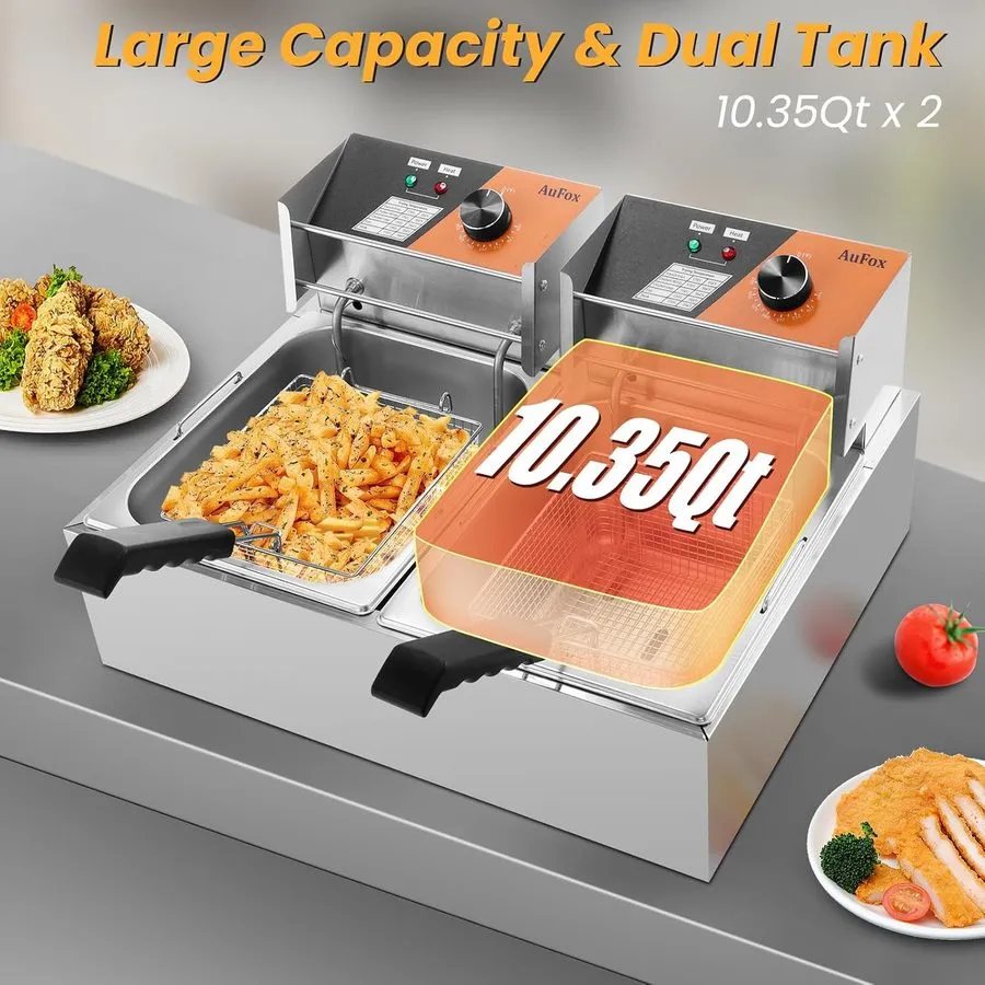 Фритюрница Commercial Deep Fryer 20.7Qt/20L Dual Tank Deep Fryers with Baskets 0