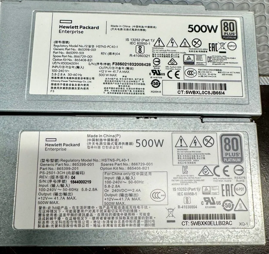 Блок питания HP 865398-001 ProLiant DL380 G10 500W 1U Server Power Supply G10