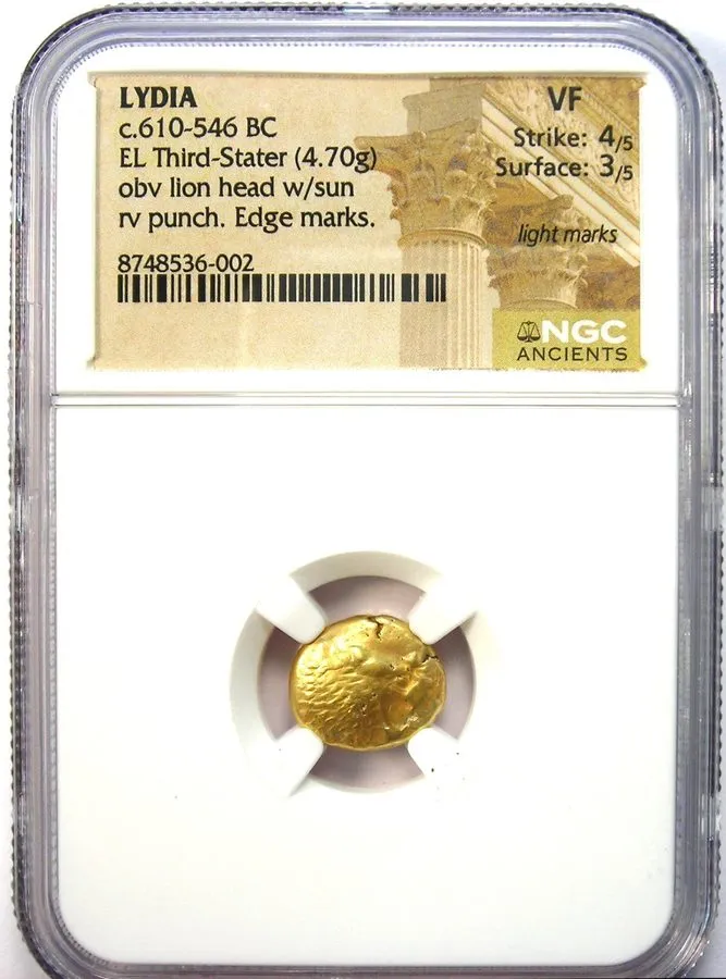 Лабораторный прибор Lydia Electrum Lion EL Third Stater Trite Coin 610-546 BC NG — фото лота 1