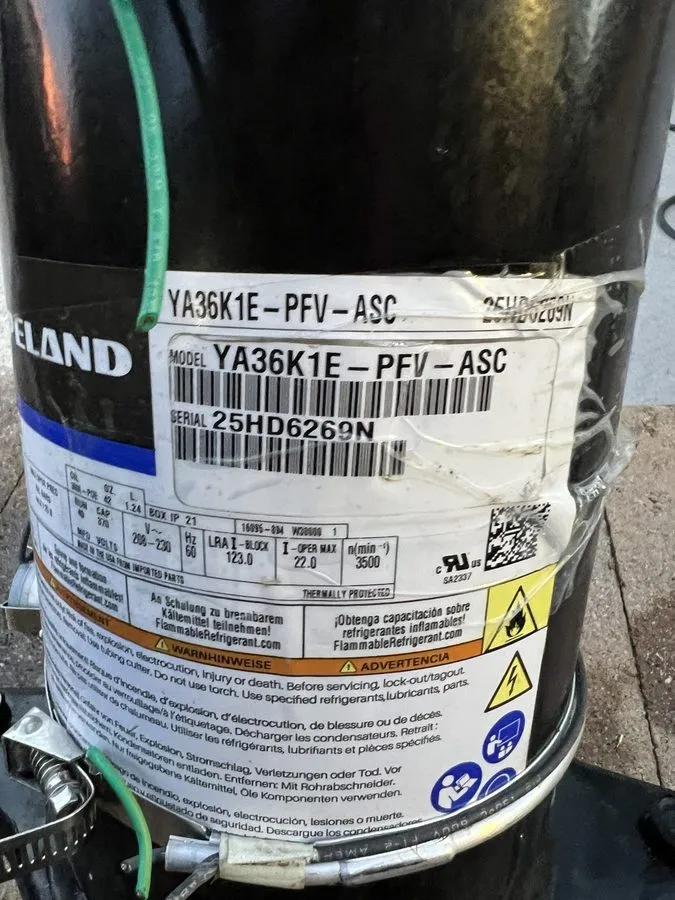 Компрессор COPELAND SCROLL COMPRESSOR model YA36K1E PFV-ASC year 2025 -1 Phase 2 — фото лота 1