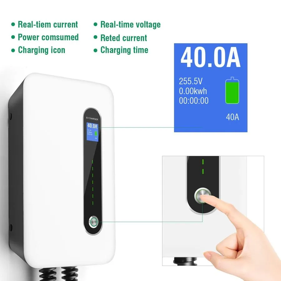 Аккумулятор 40A EV Charger Level 2 Station,9.6KW NEMA14-50 Wall Electric Vehicle — фото лота 1