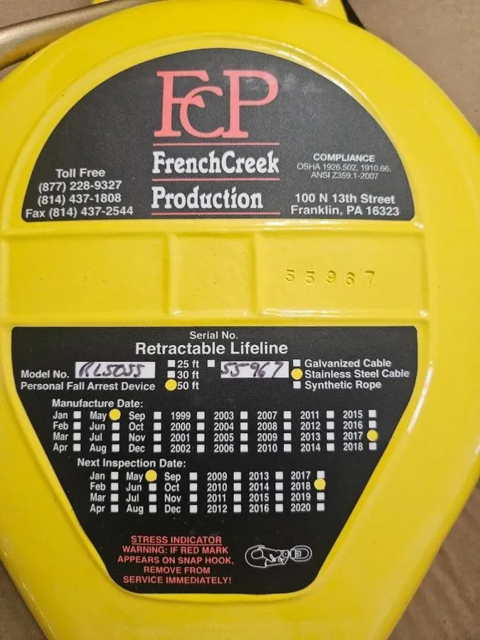 Складское оборудование FRENCH CREEK RL50SS Retractable Lifeline50 FT Stainless S — фото лота 1