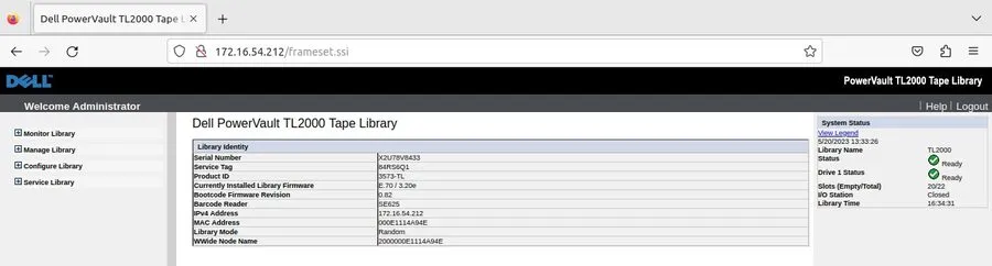 Ленточный привод Dell TL2000 LTO5 FC tape backup autoloader library