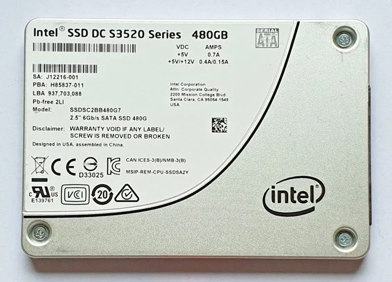 SSD-накопитель 480GB SATA III Intel DC S3520 SSDSC2BB480G7 3D NAND MLC SSD 2.5"