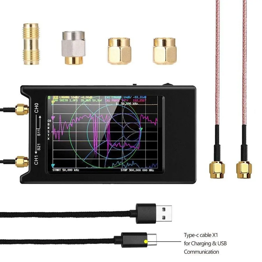 Анализатор цепей Network Analyzer NanoVNA-H4 4" LCD 50KHz~1.5GHz VNA HF VHF UHF 