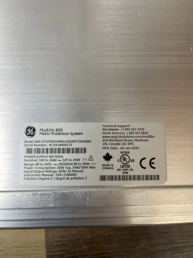 Реле защиты GE Multilin 869-EPS5B5HRALNGMSFCSENNBN Motor Protection Relay 88–265 — фото лота 2
