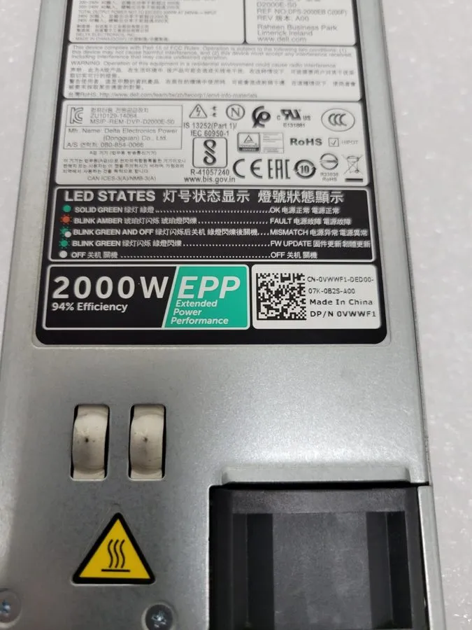 Блок питания Dell PowerEdge R740 2000W 80 Plus Platinum D2000E-S0 Power Supply 0
