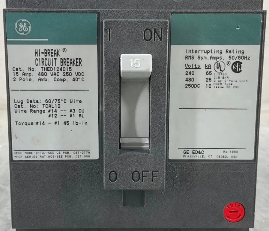 Автоматический выключатель G.E. THED124015 CIRCUIT BREAKER 15 A 2P 480V TMA