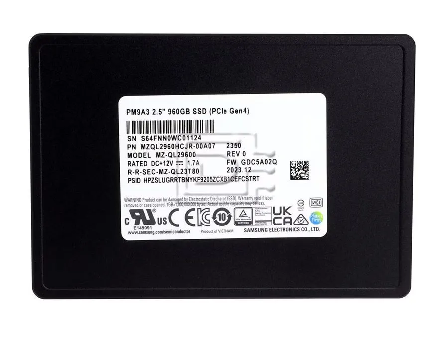 SSD-накопитель Samsung PM9A3 960GB PCI-E Gen4 x4 NVMe 2.5'' U.2 SSD MZ-QL29600 4