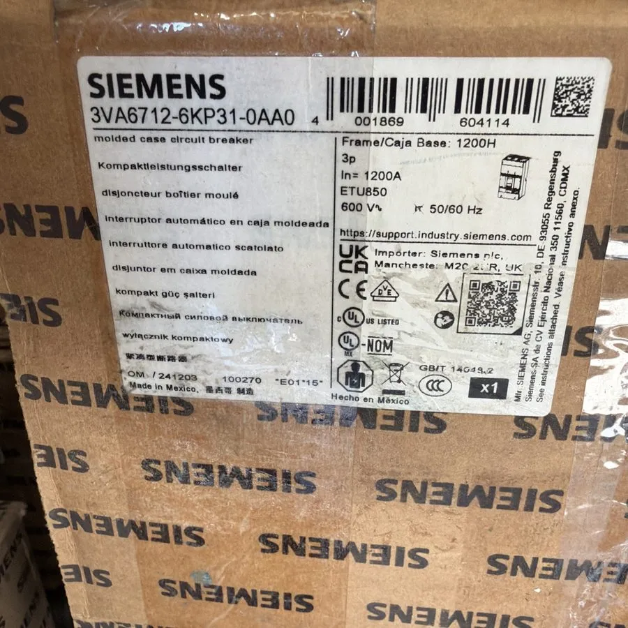 Автоматический выключатель SIEMENS 1200 AMP BREAKER 3VA6712-6KP31-0AA0, #1126830
