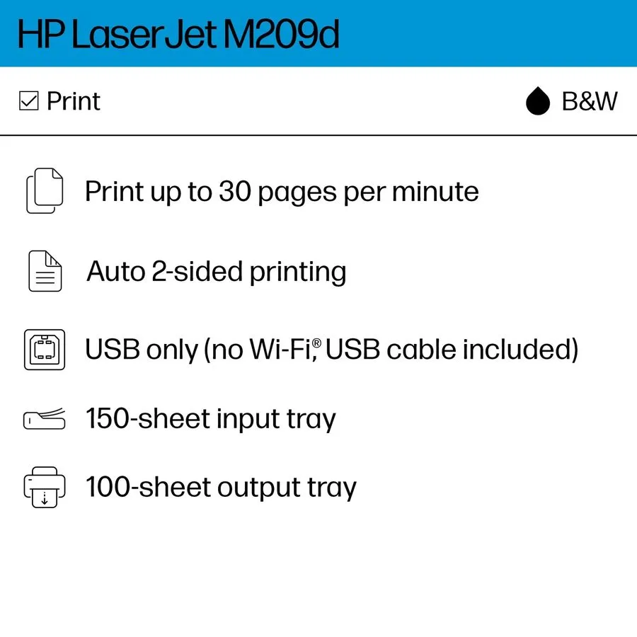 Лазерный принтер HP LaserJet M209d Laser Printer, Black And White Mobile Up to 2
