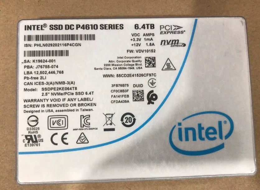 SSD-накопитель Intel DC P4610 1.6TB 3.2TB 6.4TB NVME U.2 2.5" PCIE SSD Solid Sta