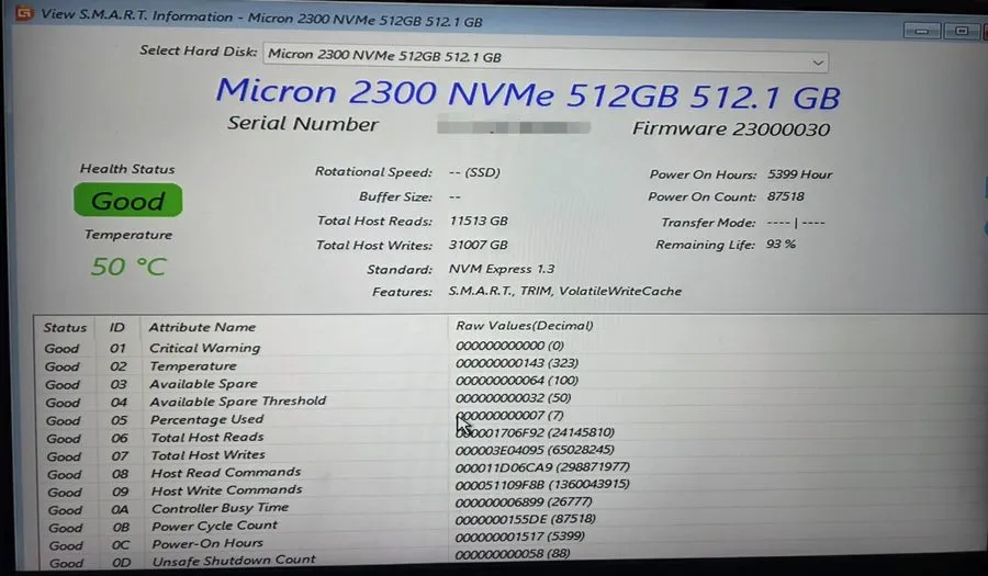 SSD-накопитель Micron 2300 512GB M.2 2280 NVMe PCIe Gen3 x4 SSD MTFDHBA512TDV