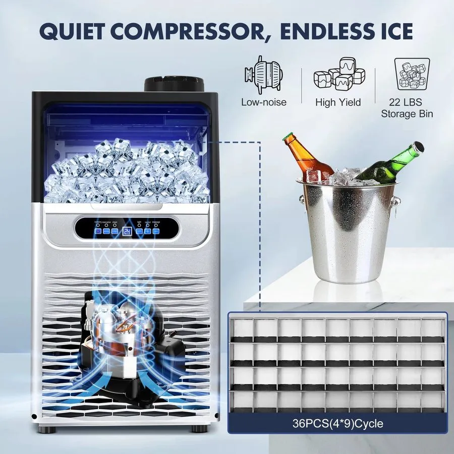 Льдогенератор Commercial Ice Maker 100lb/24h 33lb Bin, Fast 15min Cycle, LED, Se