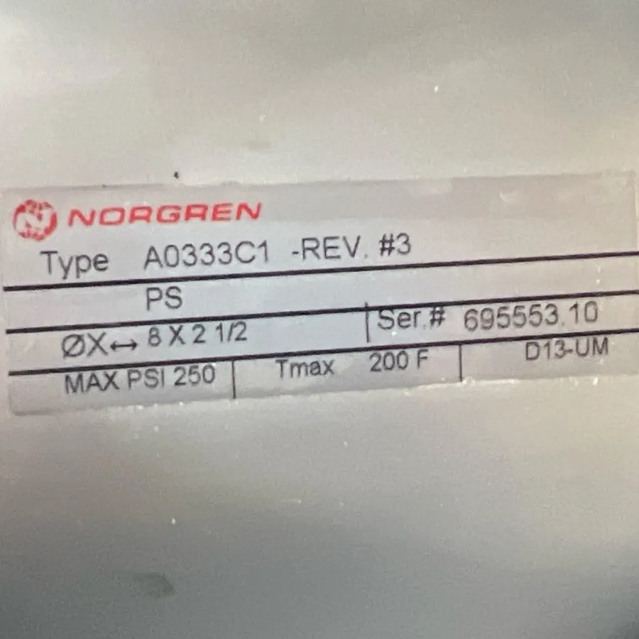 Пневмоцилиндр Norgren A0333C1 -REV#3 Single-Acting Pneumatic Cylinder 8”x2.5” 25 — фото лота 1