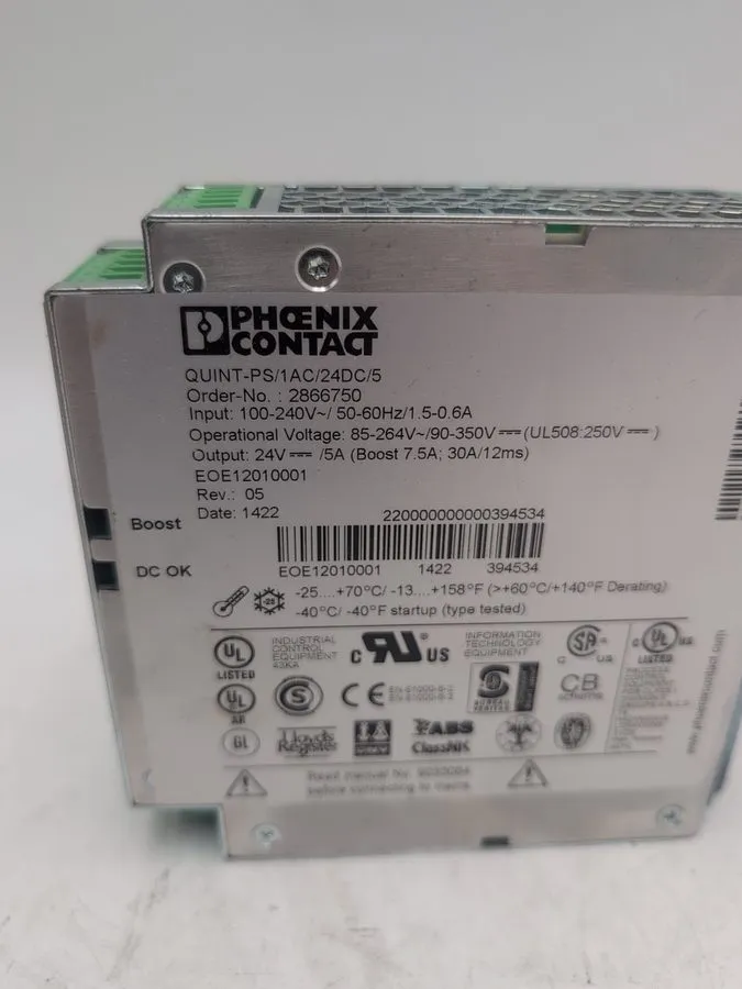 Блок питания Phoenix Contact 2866750 QUINT PS 24V DC 5A DIN Rail Power Supply — фото лота 1