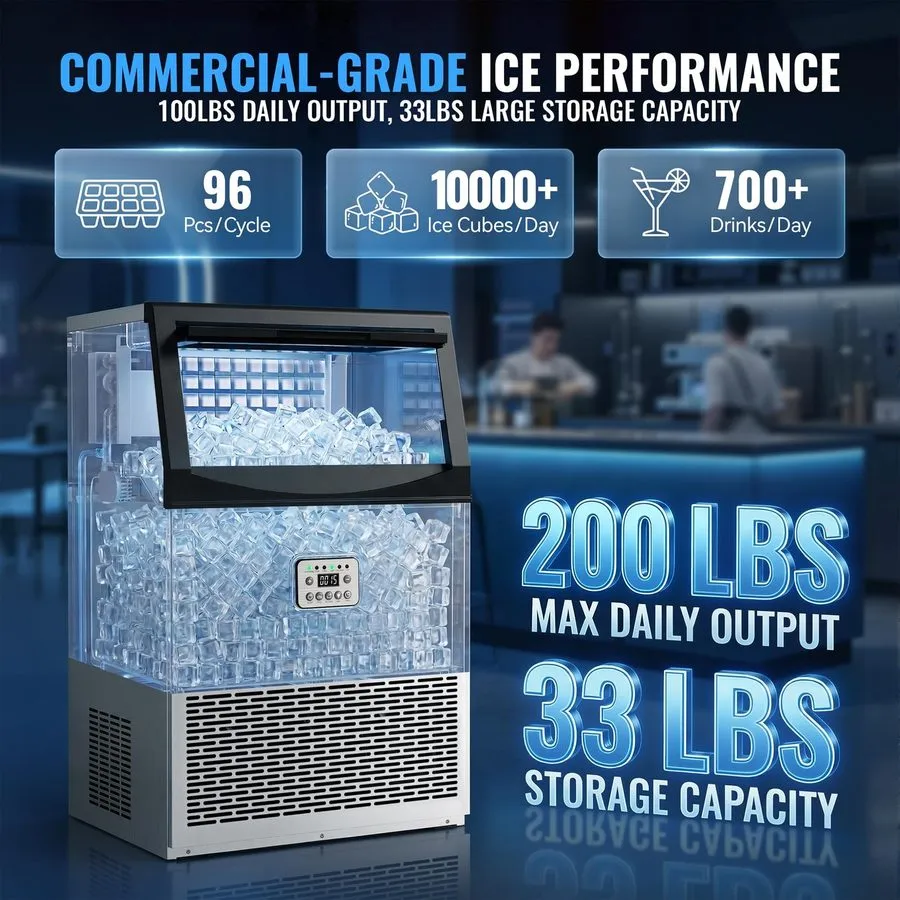 Льдогенератор 200lbs/24H Commercial Ice Maker Under Counter Freestanding Full ic