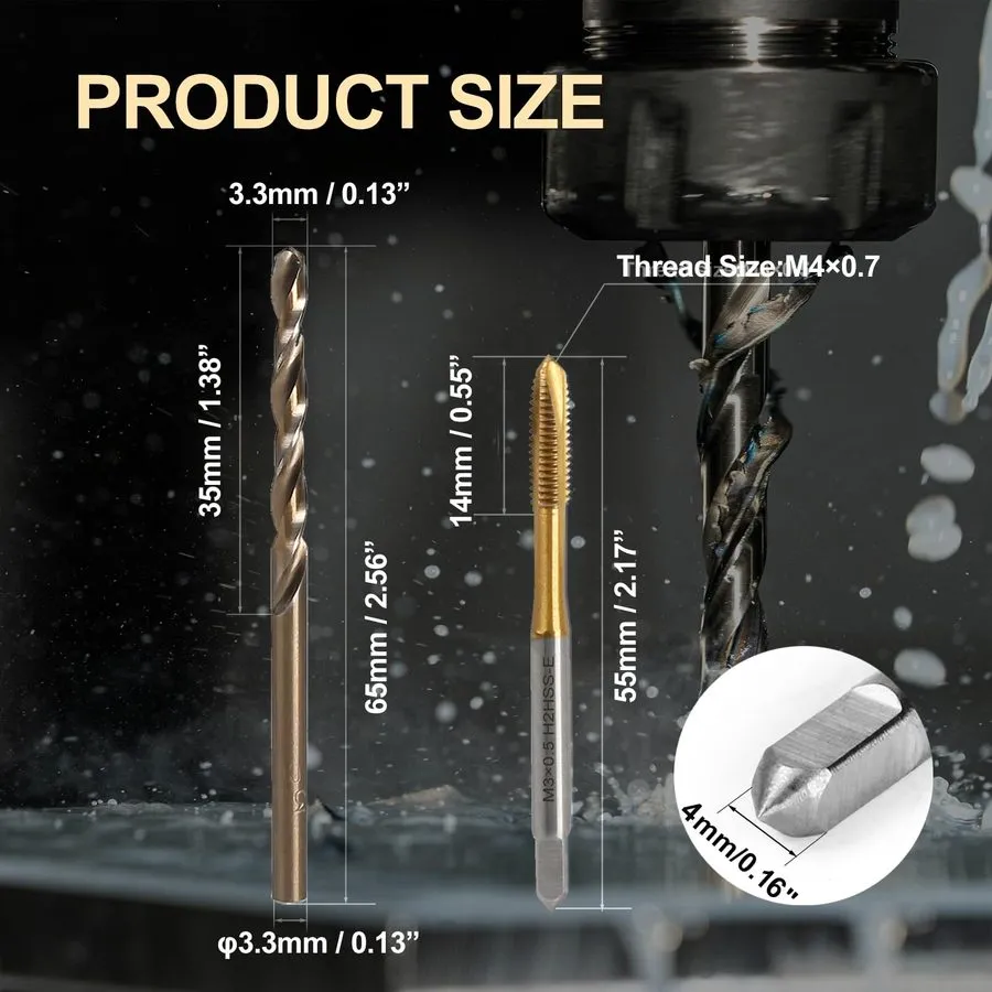 Режущий инструмент Metric Tap And Drill Bit Set 2 Taps M4x0.7 HSS 2 Drill Bits 3