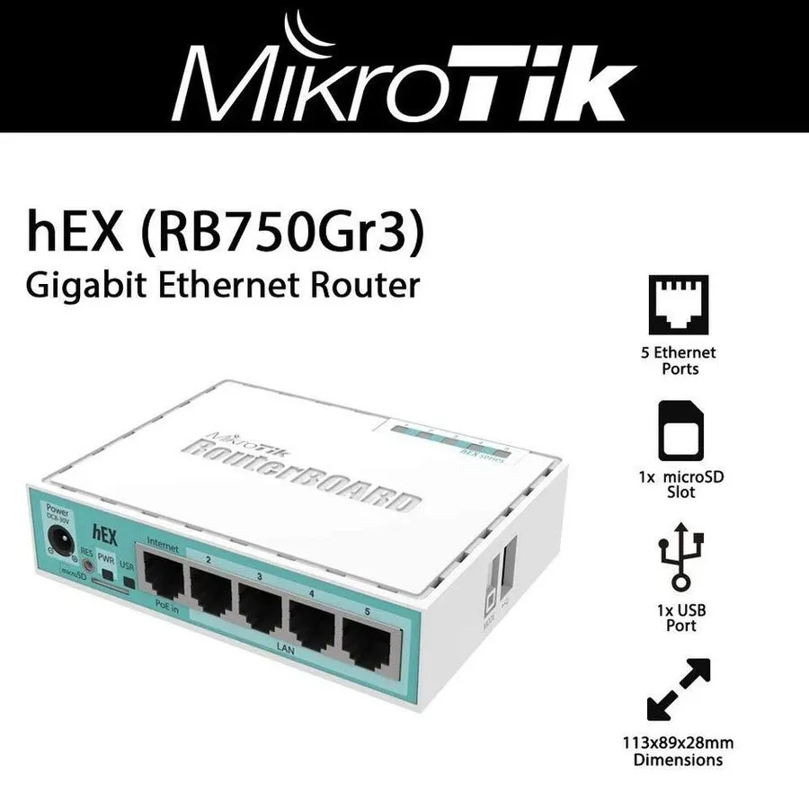 Маршрутизатор MikroTik Hex RB750GR3 5-port Ethernet Gigabit Router