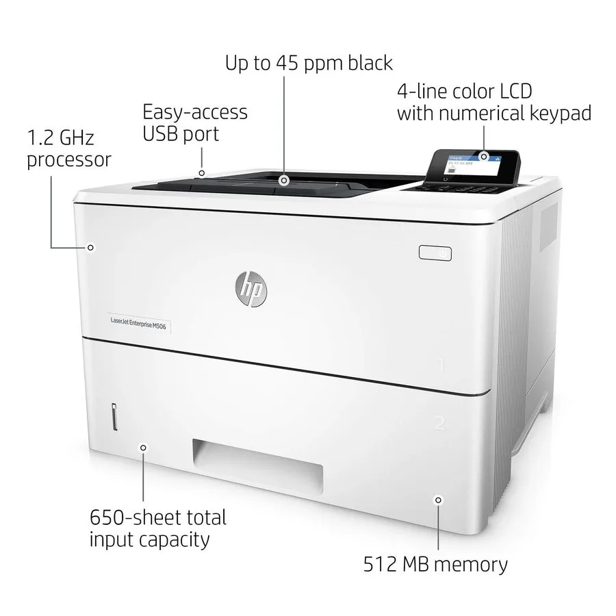 Лазерный принтер HP LaserJet Enterprise M506n Monochrome Laser Printer (F2A68A)