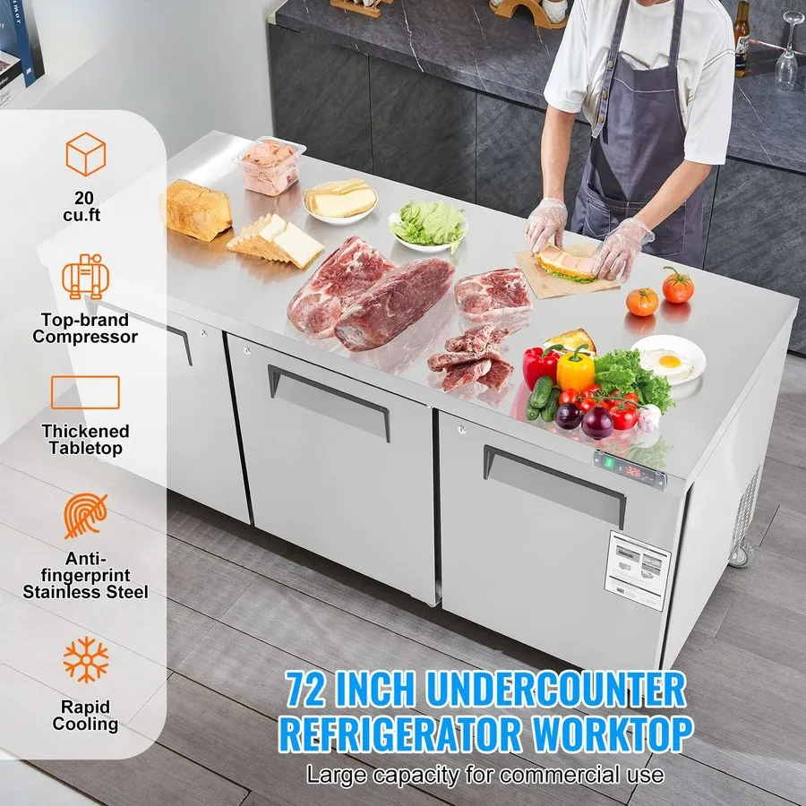 Холодильный шкаф 72in Commercial Refrigerator Prep Table 20CuFt Stainless Steel — фото лота 1