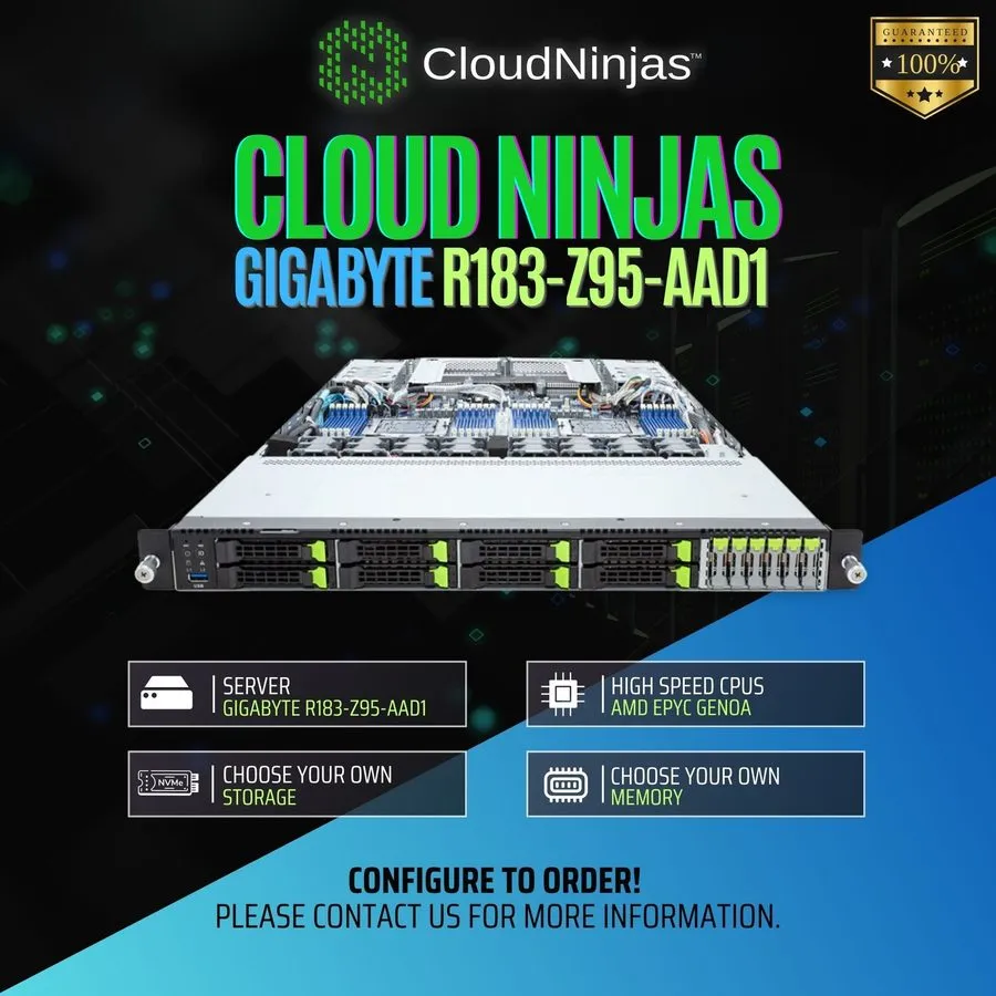 Сервер GIGABYTE R183-Z95-AAD1 8 Bay Server 2x AMD EPYC 9274F Genoa 24 Core NVMe 