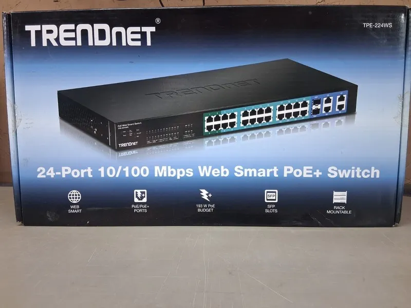 Коммутатор TRENDnet TPE-224WS 24-Port 10/100 Web Smart PoE+ Switch 193W SFP