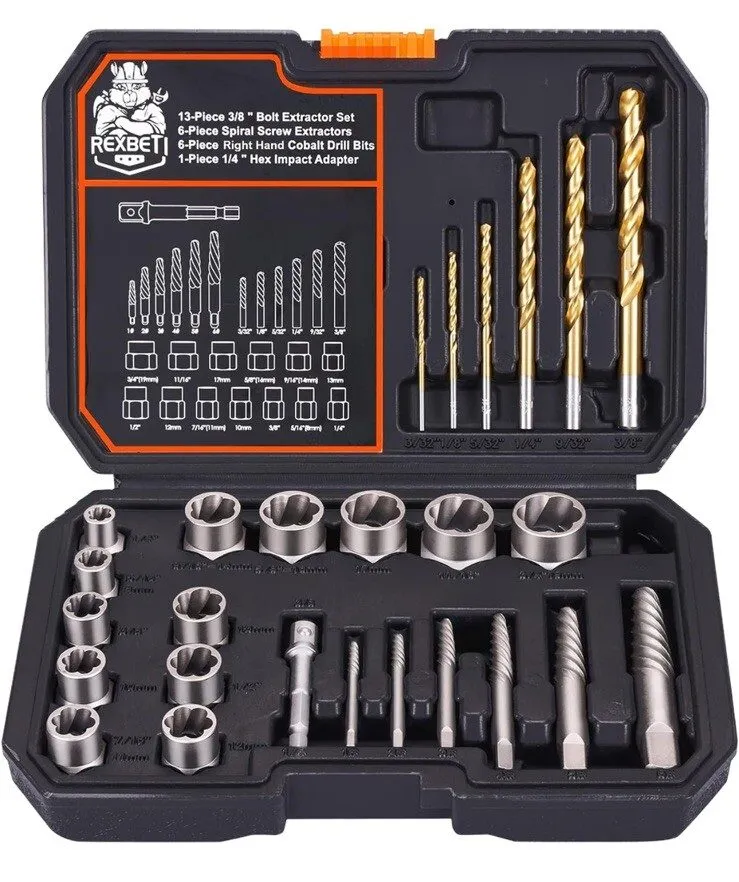Режущий инструмент Bolt Extractor Screw Extractor & Cobalt Drill Bit Set Missing — фото лота 1