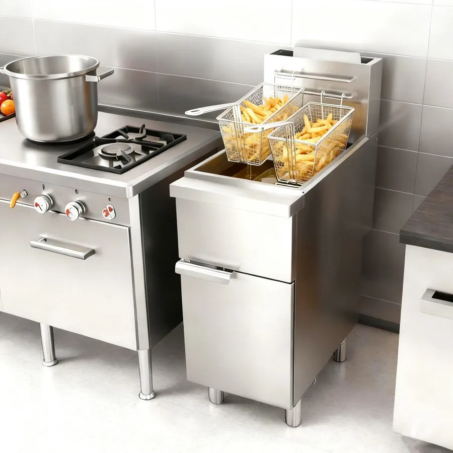 Фритюрница Commercial Deep Fryer Free Standing Natural Gas Fryer 3-Burner Dual B