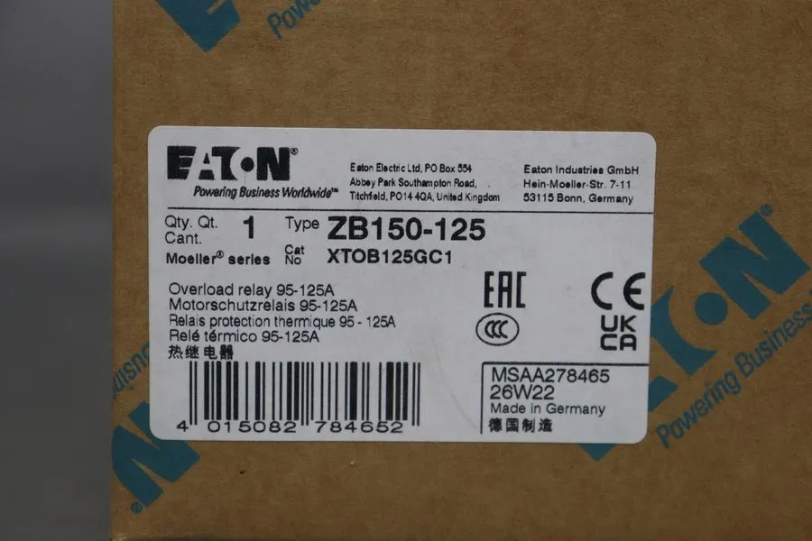 Реле защиты Eaton ZB150-125 278465 Motor Protection Relay 95-125A XTOB125GC1