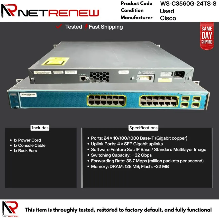Коммутатор Cisco Catalyst 3560 Series 24 Port Gigabit Switch WS-C3560G-24TS-S