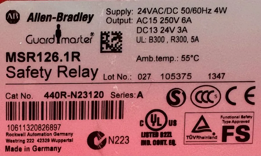 Реле безопасности Allen Bradley 440R-N23120 MSR126.1R, 24V AC/DC,Safety Relay