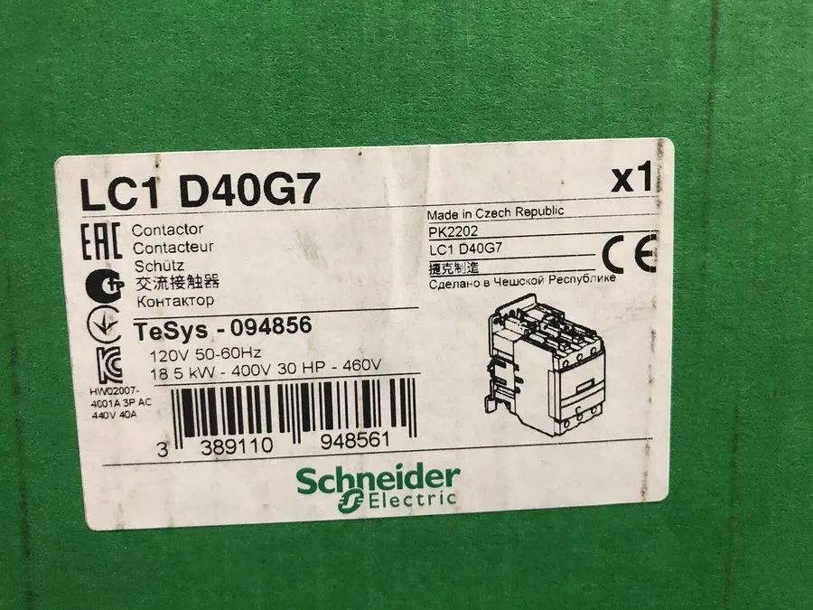 Контактор LC1D40G7 Contactor TeSys 40 A 3 P 30 HP At 480 Schneider Electric