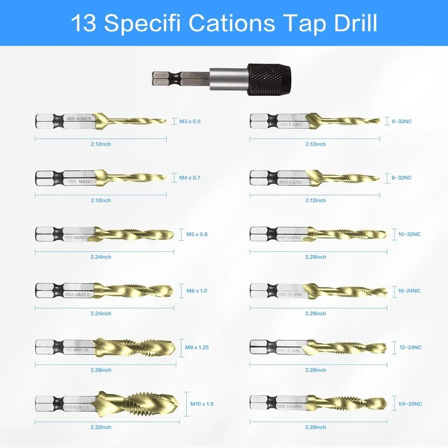 Режущий инструмент Combination Drill and Tap Set, HSS Titanium Thread Taps 6-32N